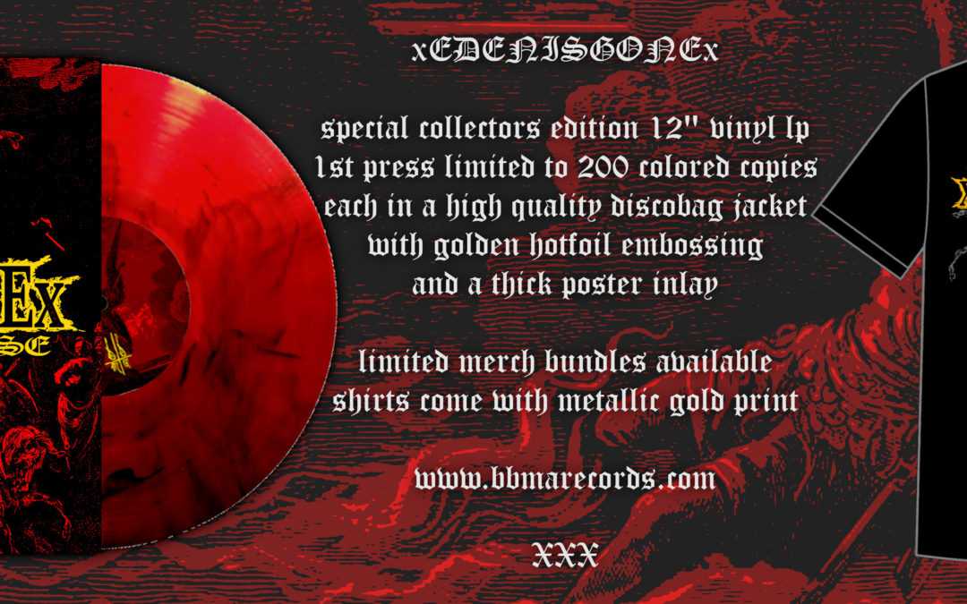 xEDENISGONEx – special collectors edition 12″ vinyl lp with golden hotfoil embossing on cover, now available!
